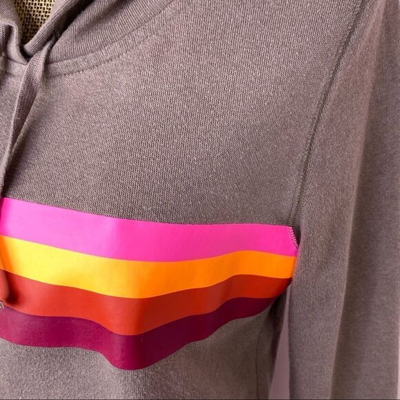 Pink by Victorias Secret Retro Stripe Hooded Sweatshirt Taupe Brown Small - Picture 5 of 10
